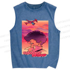 Unisex Cowboy Bebop Pink Sunset Printed Washed Tank Top
