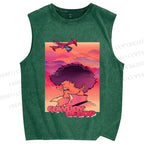 Unisex Cowboy Bebop Pink Sunset Printed Washed Tank Top