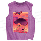 Unisex Cowboy Bebop Pink Sunset Printed Washed Tank Top