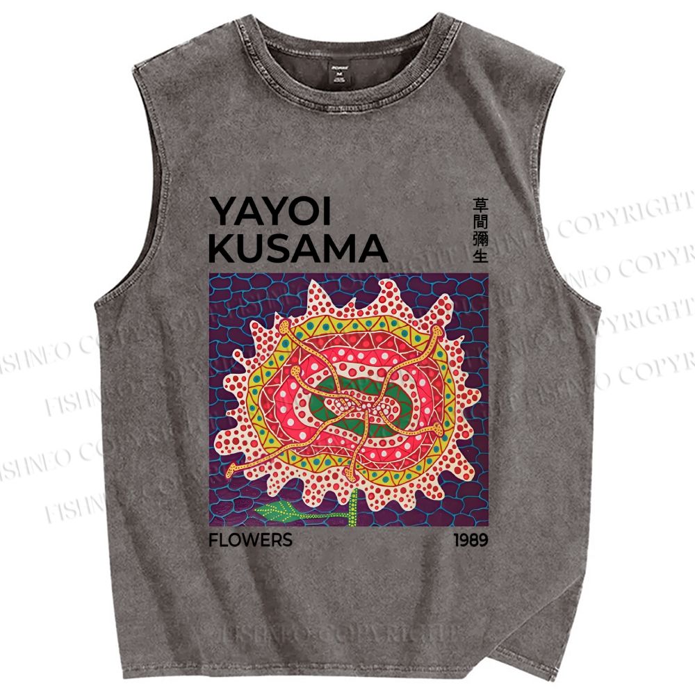 Unisex Yayoi Kusama Giant Flower Printed Washed Tank Top