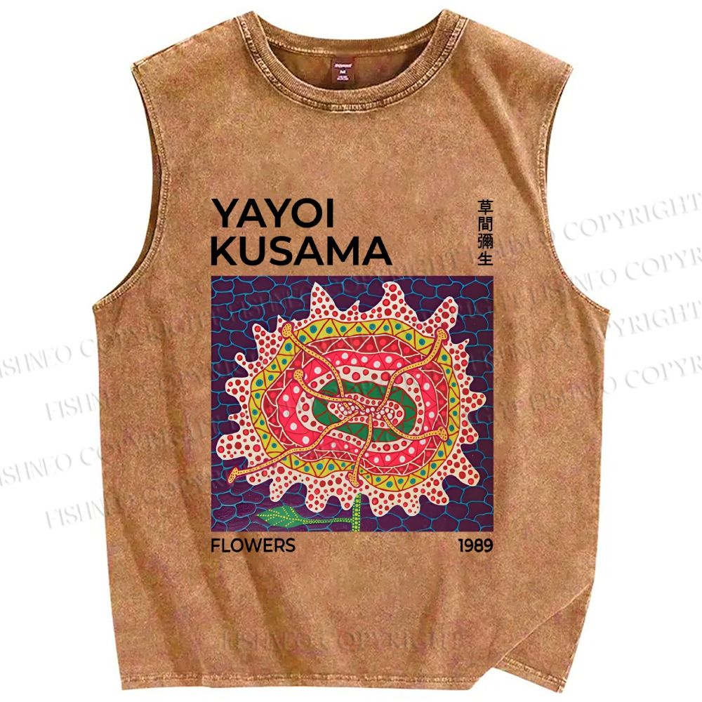 Unisex Yayoi Kusama Giant Flower Printed Washed Tank Top