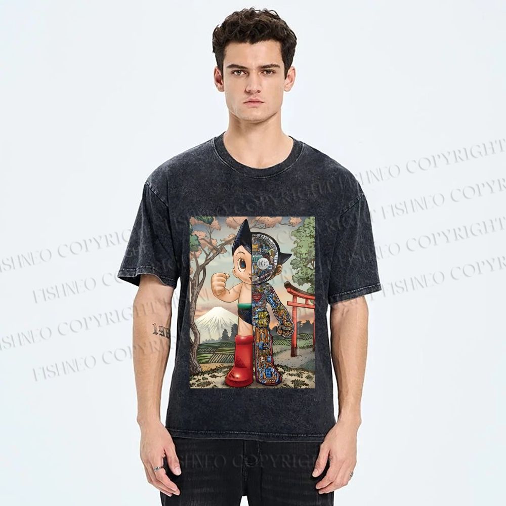Unisex Japanese Vintage Astro Boy Printed Washed Tee