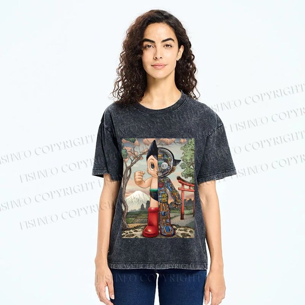 Unisex Japanese Vintage Astro Boy Printed Washed Tee