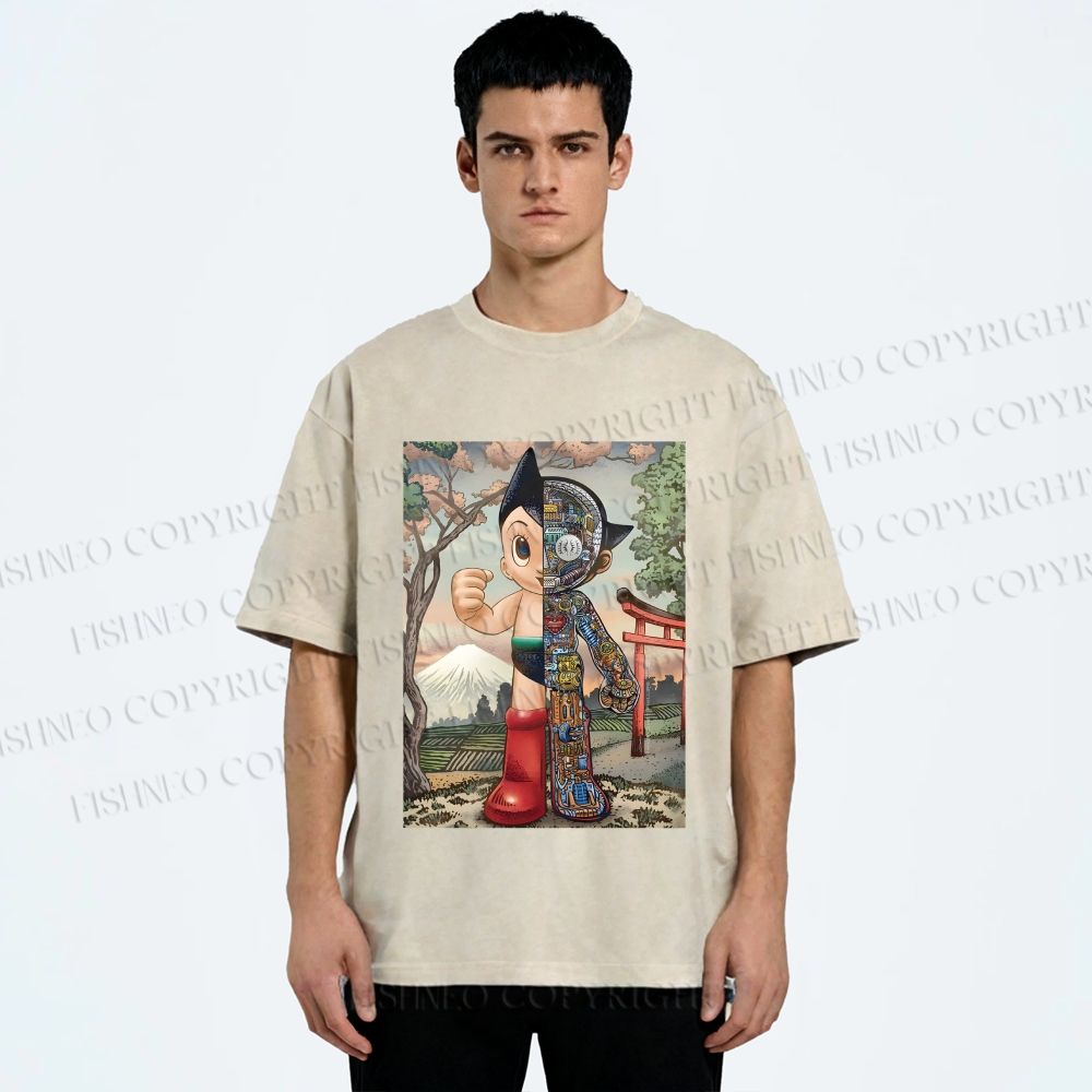 Unisex Japanese Vintage Astro Boy Printed Washed Tee