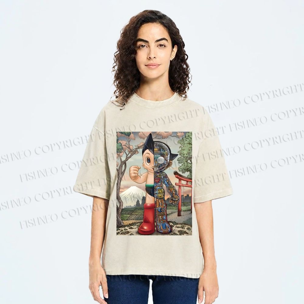 Unisex Japanese Vintage Astro Boy Printed Washed Tee