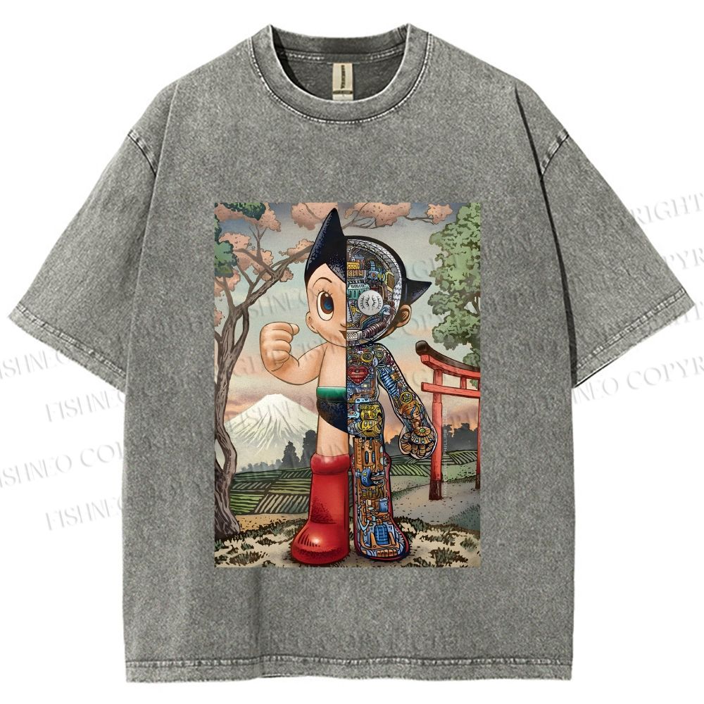 Unisex Japanese Vintage Astro Boy Printed Washed Tee