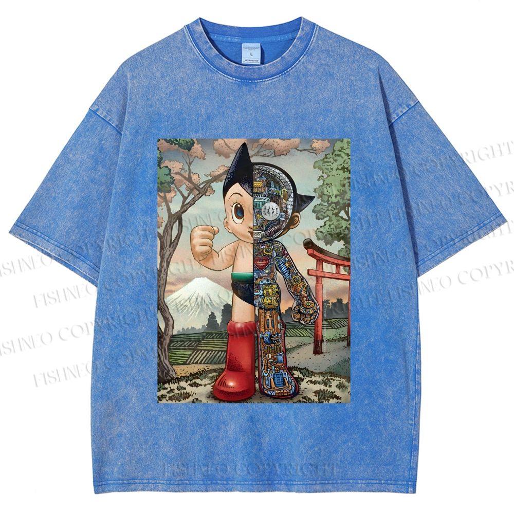 Unisex Japanese Vintage Astro Boy Printed Washed Tee