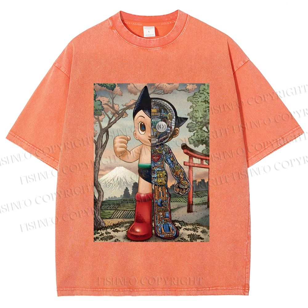 Unisex Japanese Vintage Astro Boy Printed Washed Tee