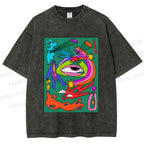 Unisex Multicolor Weird Eye Graffiti Printed Washed Tee