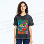Unisex Multicolor Weird Eye Graffiti Printed Washed Tee