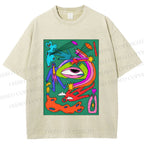 Unisex Multicolor Weird Eye Graffiti Printed Washed Tee