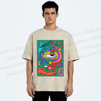 Unisex Multicolor Weird Eye Graffiti Printed Washed Tee