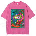 Unisex Multicolor Weird Eye Graffiti Printed Washed Tee