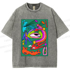 Unisex Multicolor Weird Eye Graffiti Printed Washed Tee