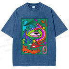 Unisex Multicolor Weird Eye Graffiti Printed Washed Tee