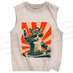 Cool Cat DJ Poster Showa Retro Vintage Distressed Washed Tank Top