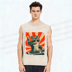 Cool Cat DJ Poster Showa Retro Vintage Distressed Washed Tank Top