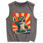 Cool Cat DJ Poster Showa Retro Vintage Distressed Washed Tank Top