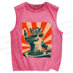 Cool Cat DJ Poster Showa Retro Vintage Distressed Washed Tank Top