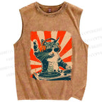 Cool Cat DJ Poster Showa Retro Vintage Distressed Washed Tank Top