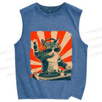 Cool Cat DJ Poster Showa Retro Vintage Distressed Washed Tank Top