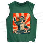 Cool Cat DJ Poster Showa Retro Vintage Distressed Washed Tank Top