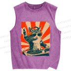 Cool Cat DJ Poster Showa Retro Vintage Distressed Washed Tank Top
