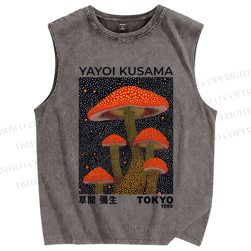 Unisex Yayoi Kusama Red Mushroom Printed Washed Tank Top