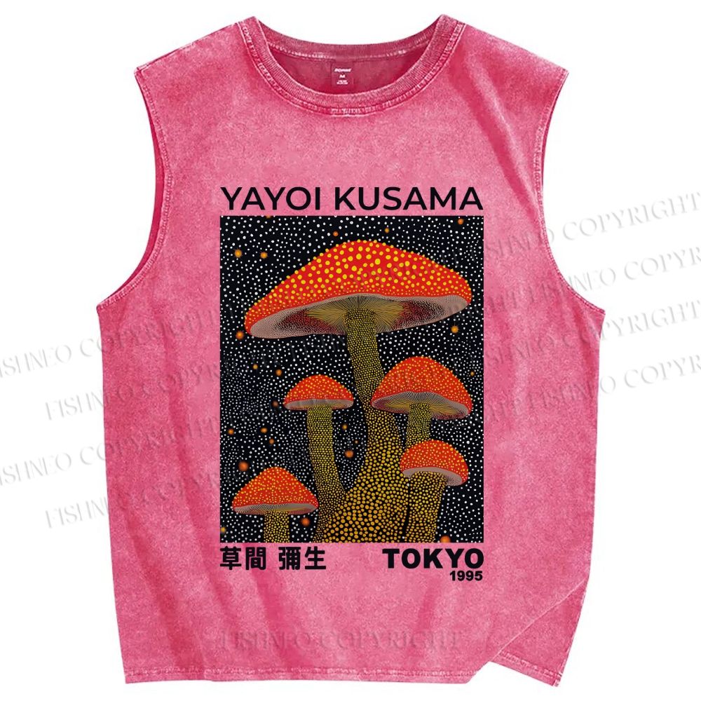 Unisex Yayoi Kusama Red Mushroom Printed Washed Tank Top