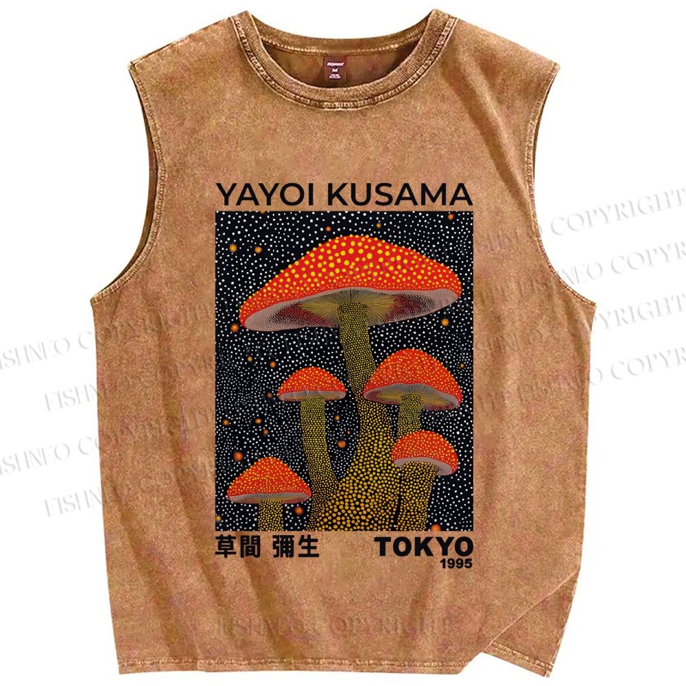 Unisex Yayoi Kusama Red Mushroom Printed Washed Tank Top