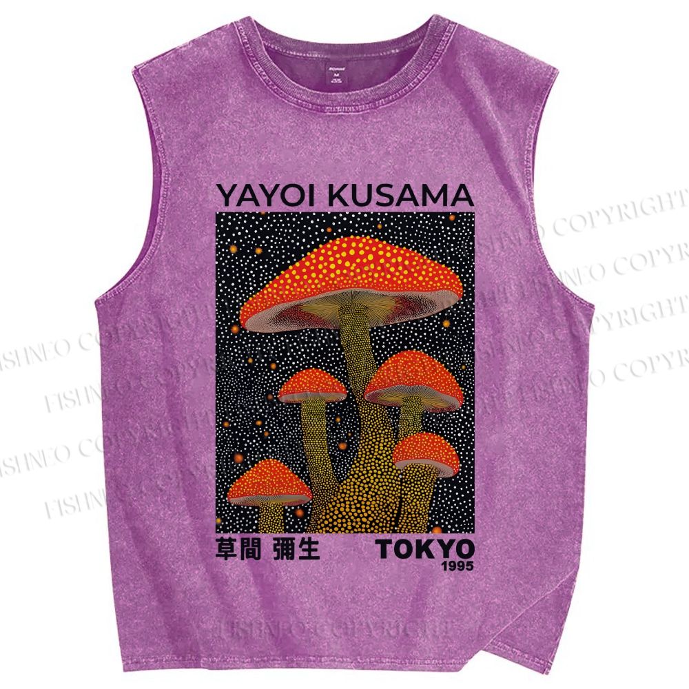 Unisex Yayoi Kusama Red Mushroom Printed Washed Tank Top