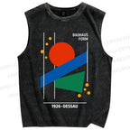 Unisex Bauhaus Geometric Printed Washed Tank Top