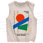 Unisex Bauhaus Geometric Printed Washed Tank Top