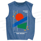 Unisex Bauhaus Geometric Printed Washed Tank Top