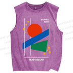 Unisex Bauhaus Geometric Printed Washed Tank Top