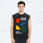 Unisex Bauhaus Geometric Printed Washed Tank Top