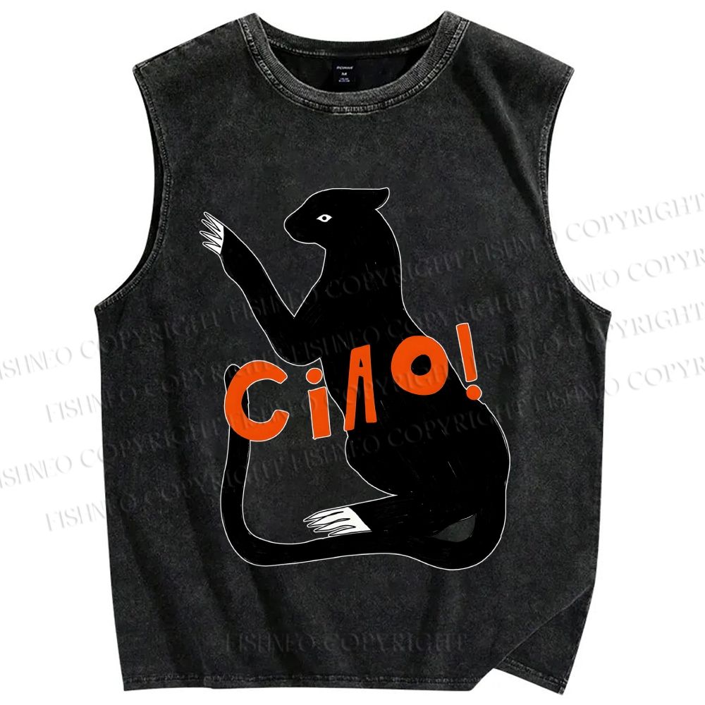 Unisex Ciao Black Panther Printed Washed Tank Top