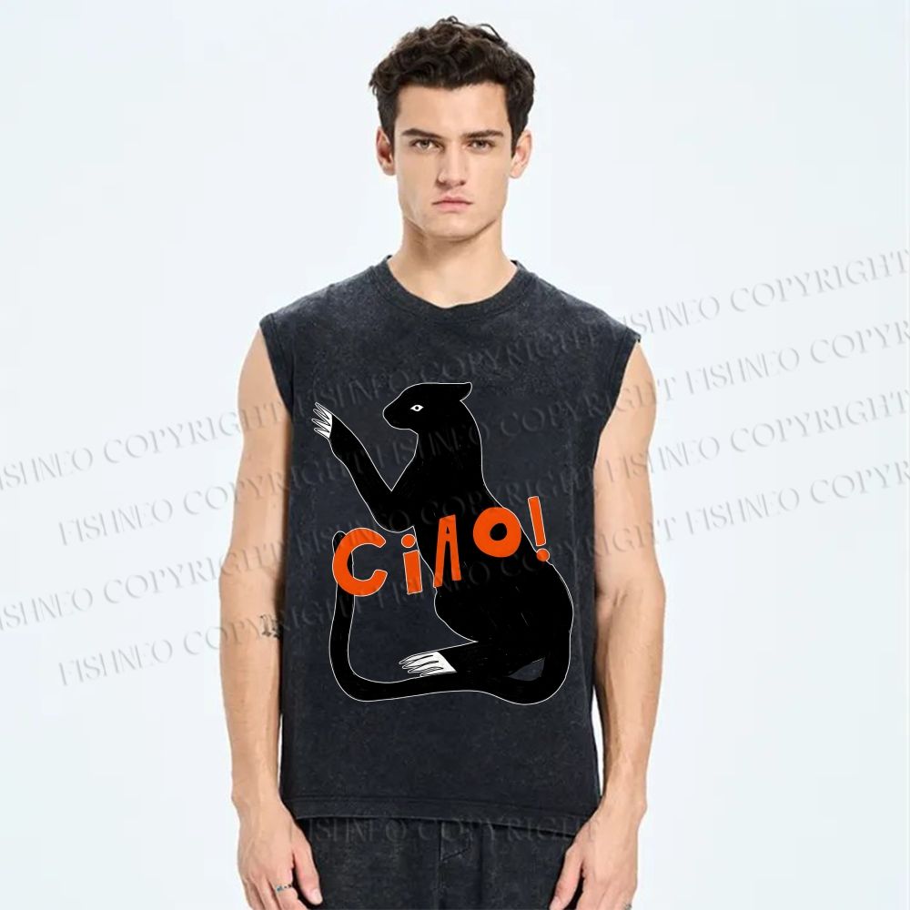Unisex Ciao Black Panther Printed Washed Tank Top