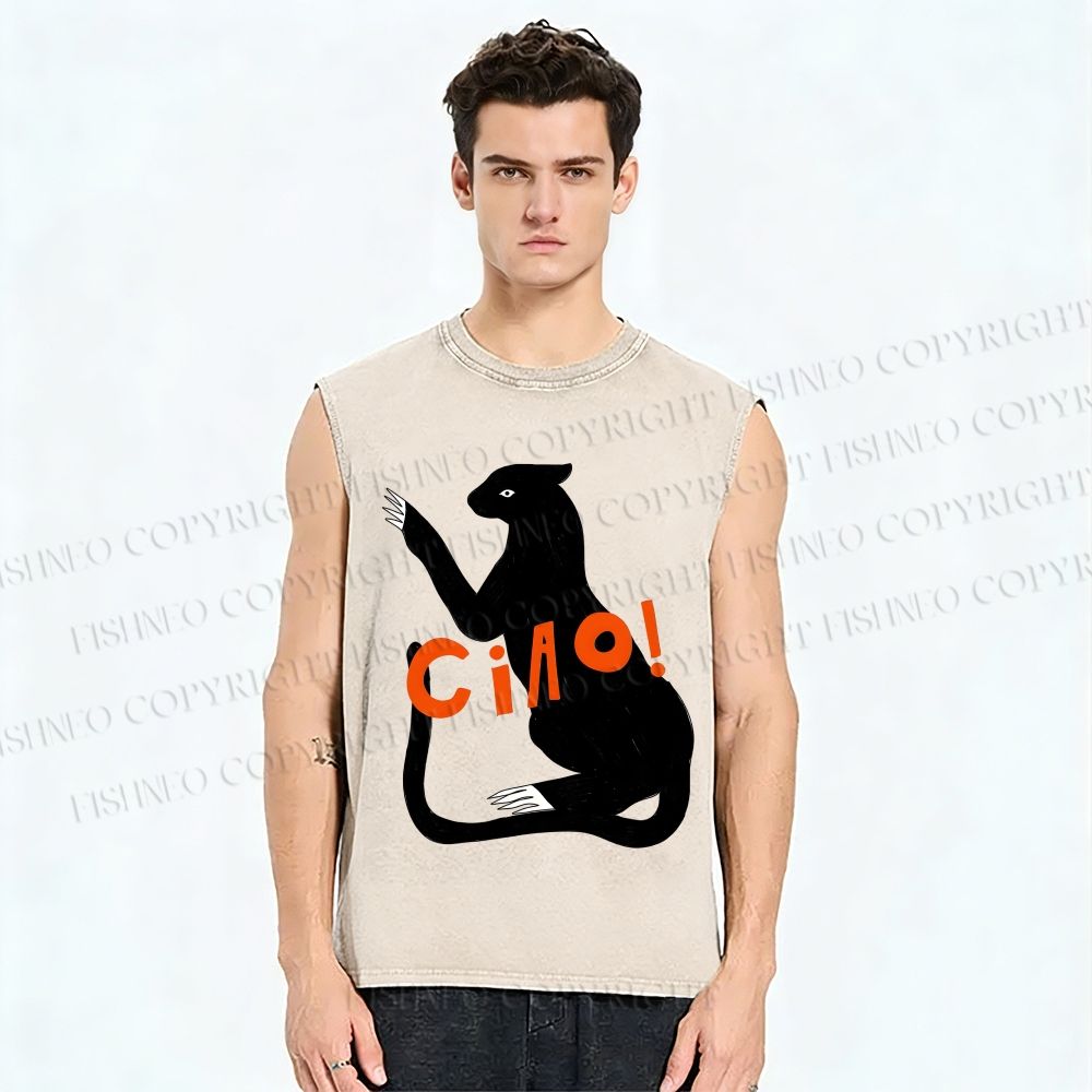 Unisex Ciao Black Panther Printed Washed Tank Top