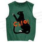 Unisex Ciao Black Panther Printed Washed Tank Top