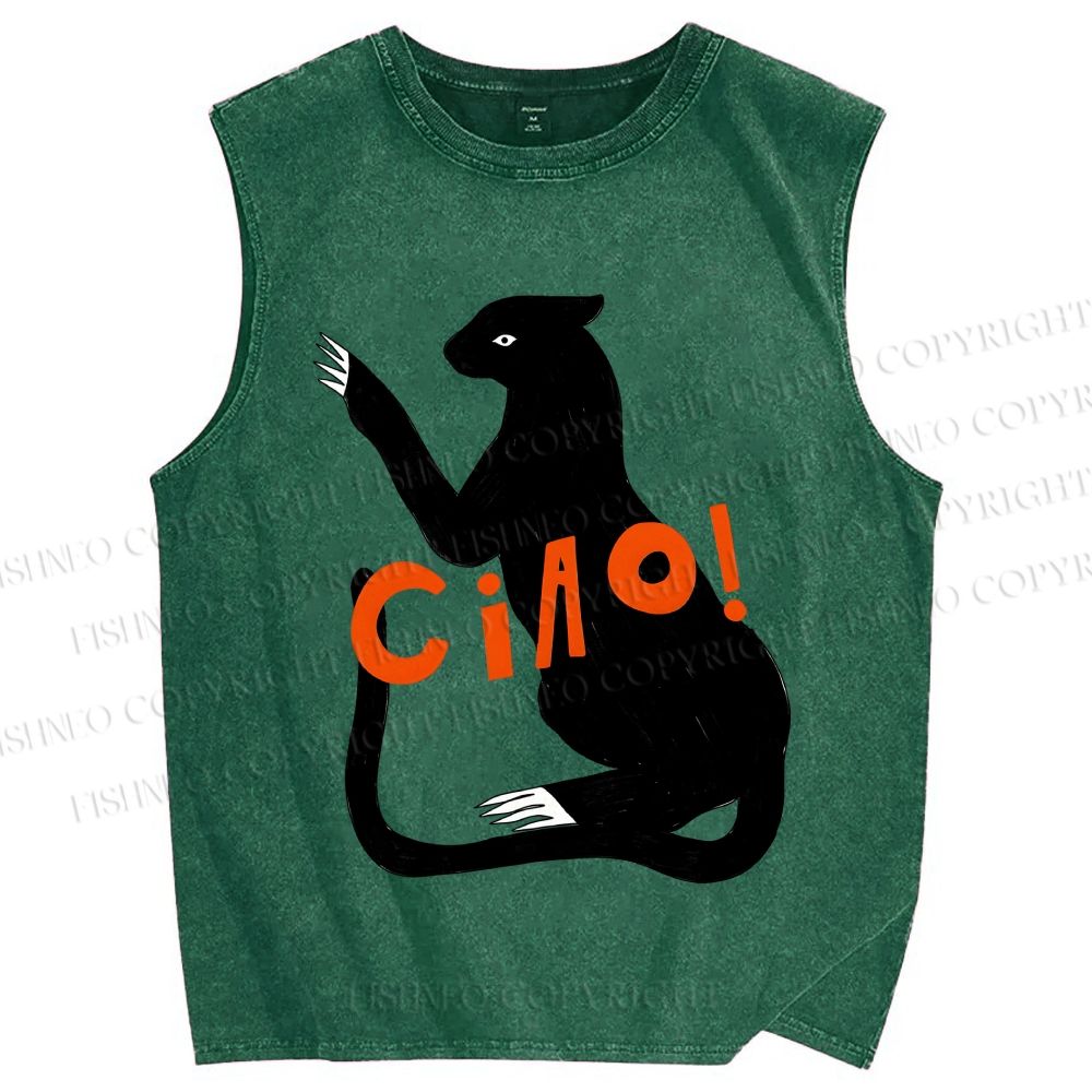 Unisex Ciao Black Panther Printed Washed Tank Top