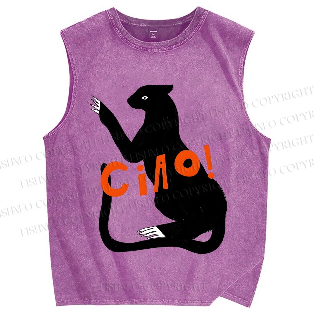 Unisex Ciao Black Panther Printed Washed Tank Top