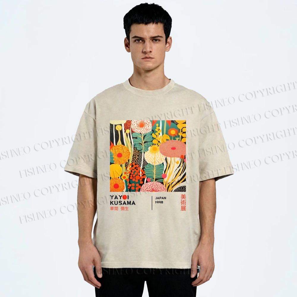 Unisex Yayoi Kusama Flower Printed Washed Tee