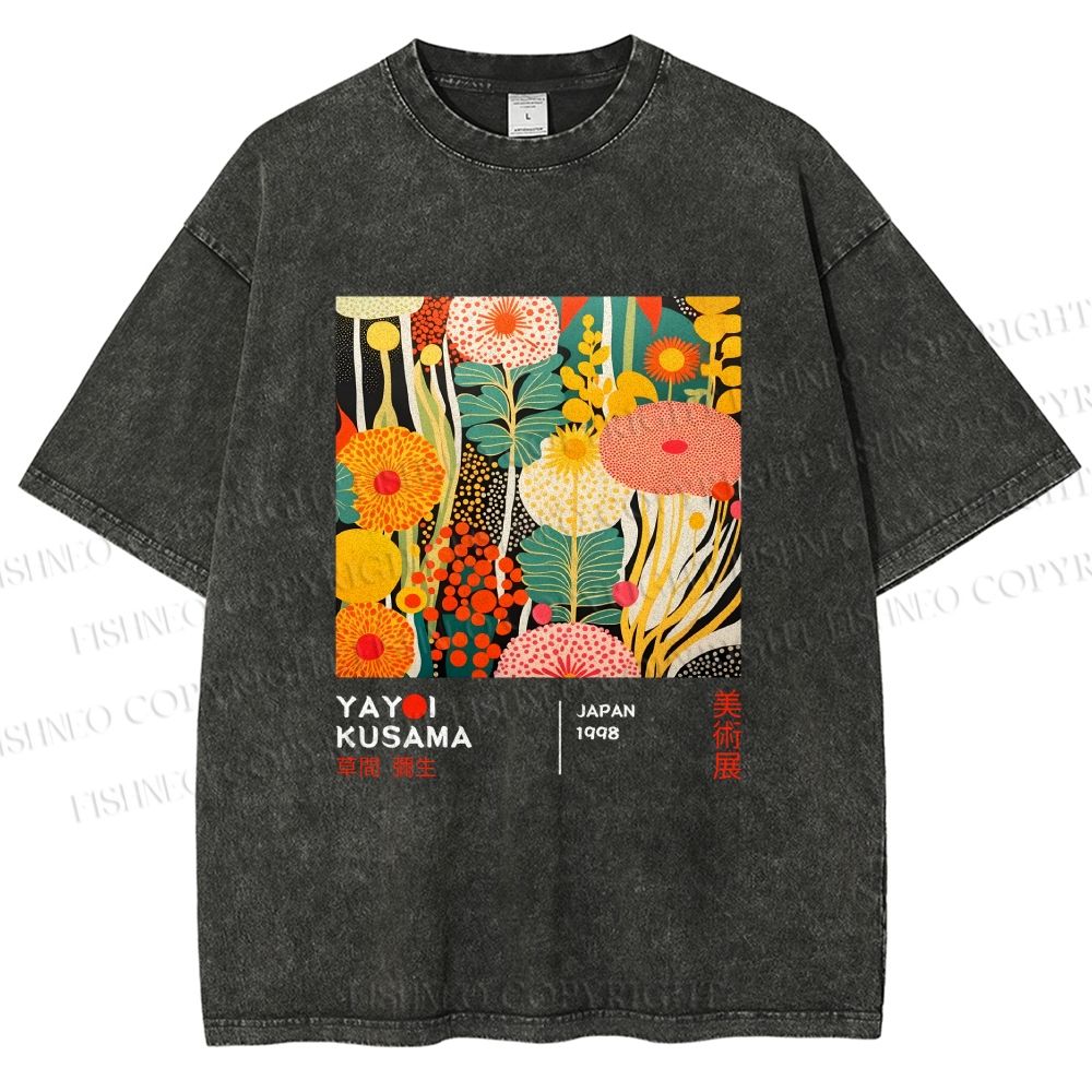 Unisex Yayoi Kusama Flower Printed Washed Tee
