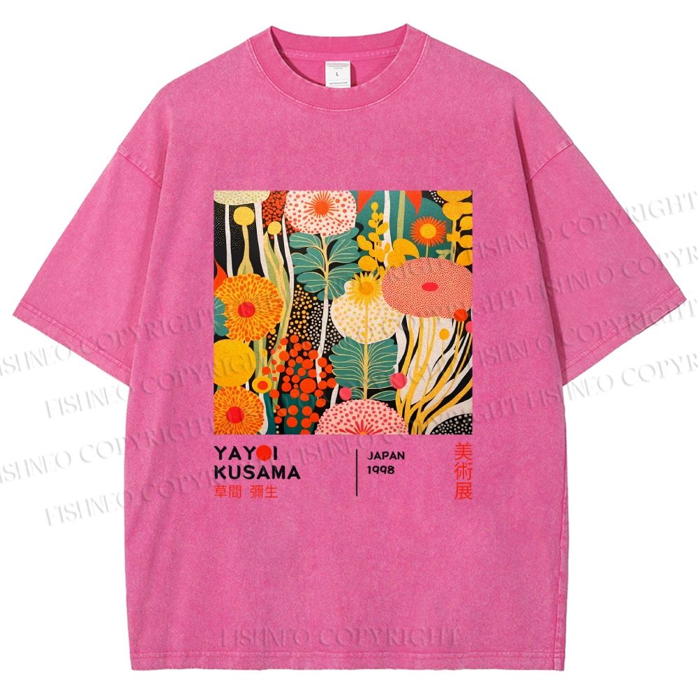 Unisex Yayoi Kusama Flower Printed Washed Tee
