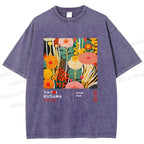 Unisex Yayoi Kusama Flower Printed Washed Tee
