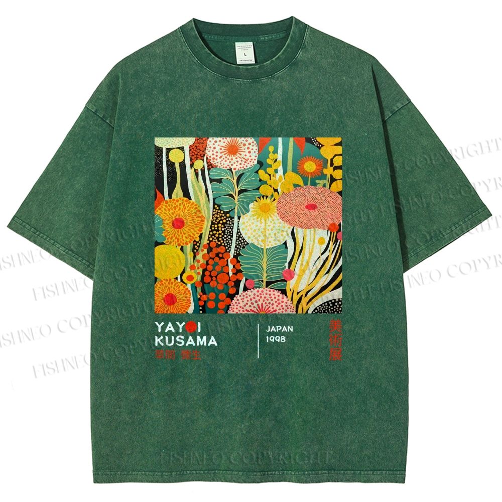 Unisex Yayoi Kusama Flower Printed Washed Tee