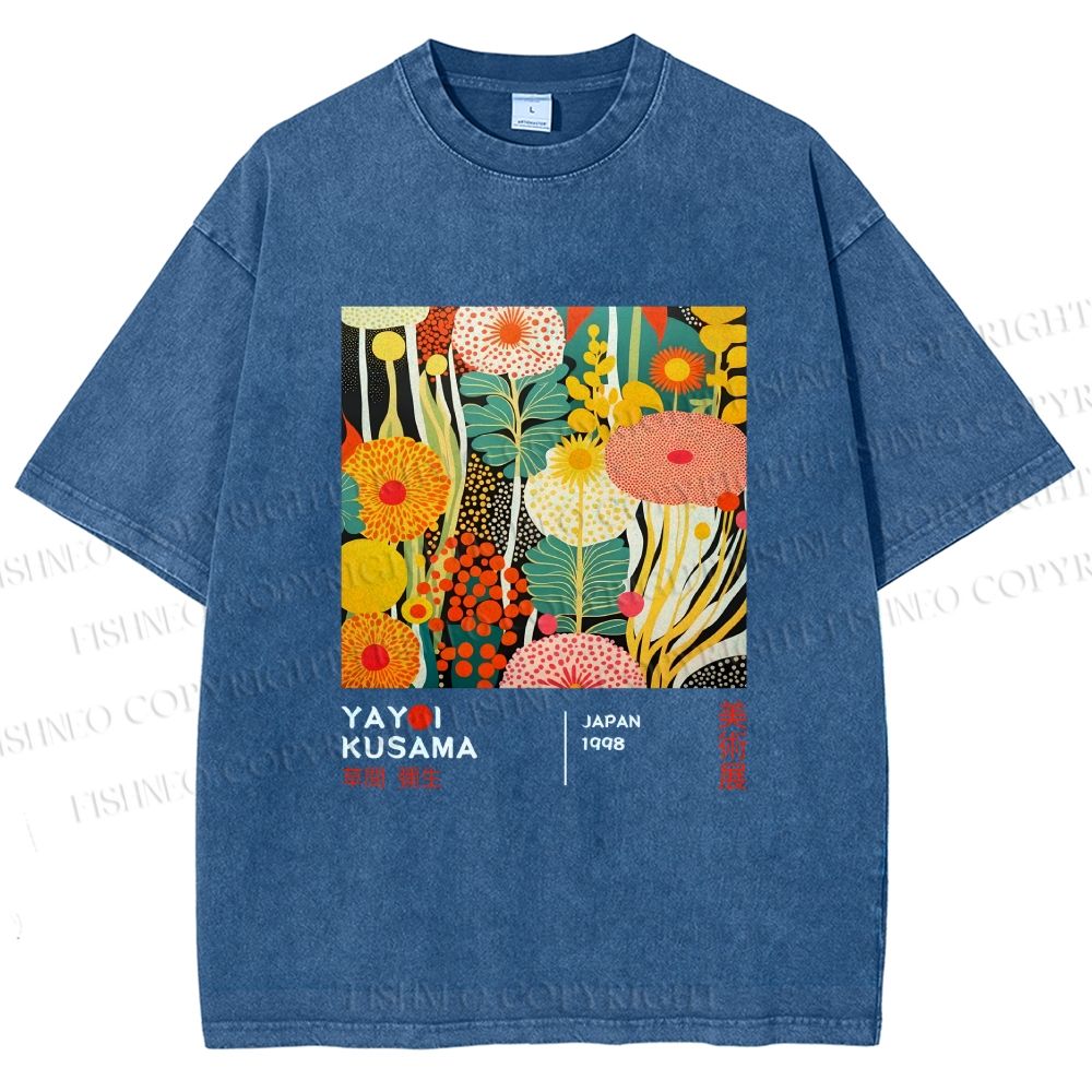 Unisex Yayoi Kusama Flower Printed Washed Tee