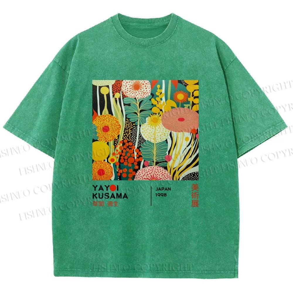 Unisex Yayoi Kusama Flower Printed Washed Tee