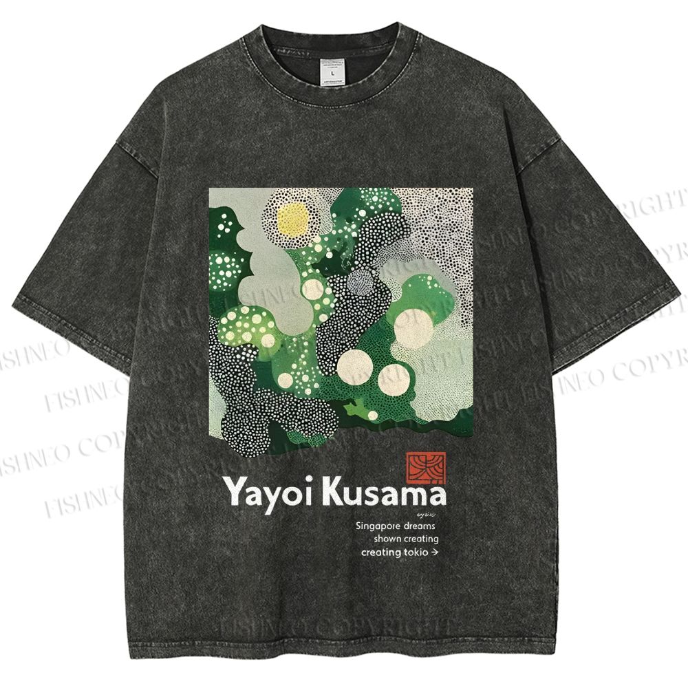 Unisex Yayoi Kusama Polka Dots Printed Washed Tee